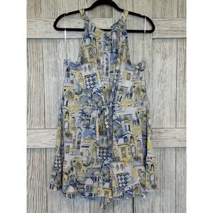 Cato Romper Geometric HalterNeck Size XL Pockets Tie Keyhole Hidden ZipUp